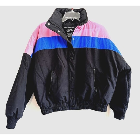 American Eagle Outfitters Jackets & Blazers - American Eagle Women’s Colorblock Puffer Jacket Black Blue Pink Size XS Outdoors